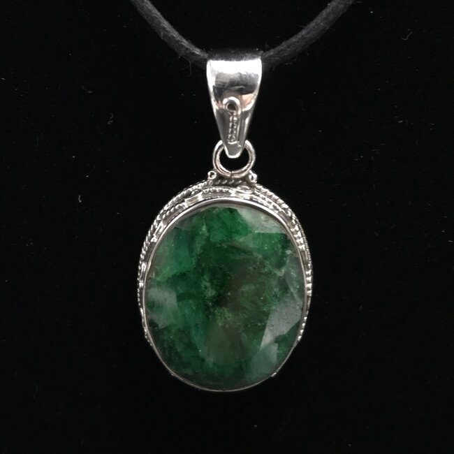 Raw Emerald Filigree Sterling Silver Pendant