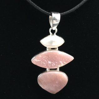 Raw Pink Opal With Mother of PearlvSterling Silver Pendant