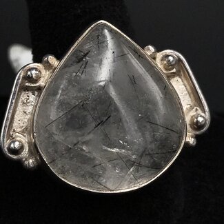 Black Tourmalinated Quartz Wide Triangle Sterling Silver Ring 7,5