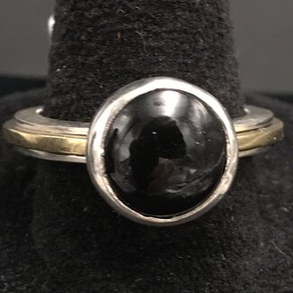 Black Onyx Two Tone Sterling Silver Ring 6.5
