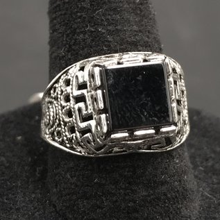Black Onyx Square Ornate Sterling Silver Ring 6
