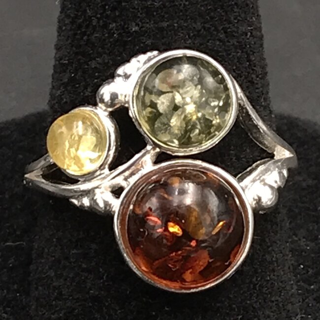 Amber Tri-colored Sterling Silver Ring 6
