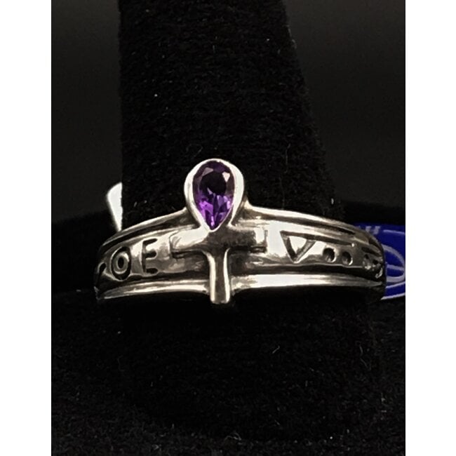 Ankh Ring with Amethyst size 7