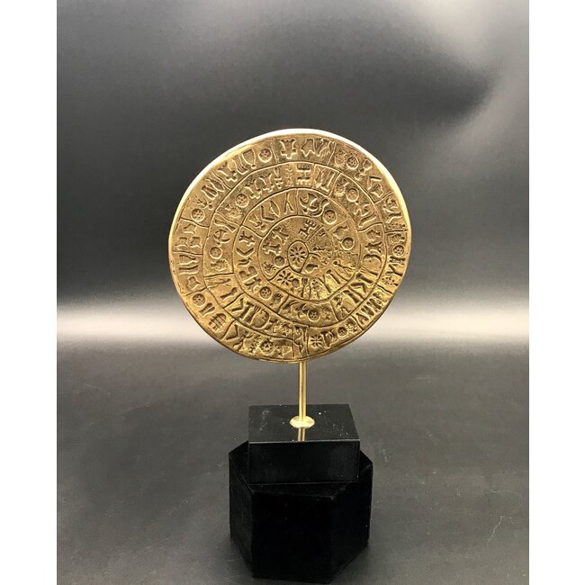 Disc of Phaistos - 8.6 Inches Tall in Bronze with Marble Stand in - Made in Greece
