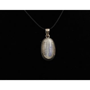 Elongated Oval Moonstone Pendant in Sterling Silver