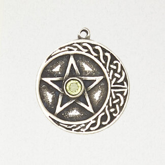 The Pentacle with Accent Stone Pendant in Lead-Free Pewter