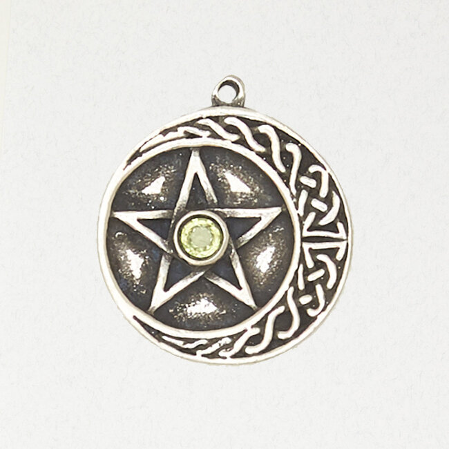 The Pentacle with Accent Stone Pendant in Lead-Free Pewter