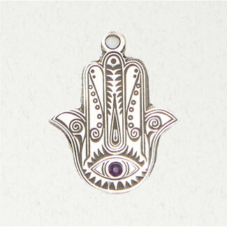 Hamsa with Accent Cabochon Pendant in Lead-Free Pewter