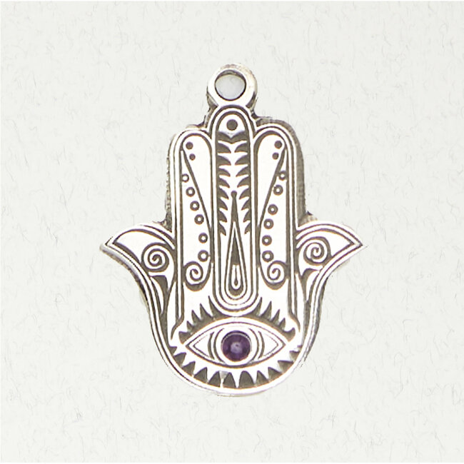 Hamsa with Accent Cabochon Pendant in Lead-Free Pewter