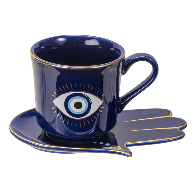 Evil Eye Cup and Saucer in Blue