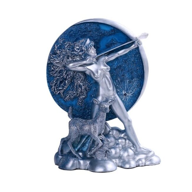 Hand-Painted Diana the Moon Goddess with Stag Statue