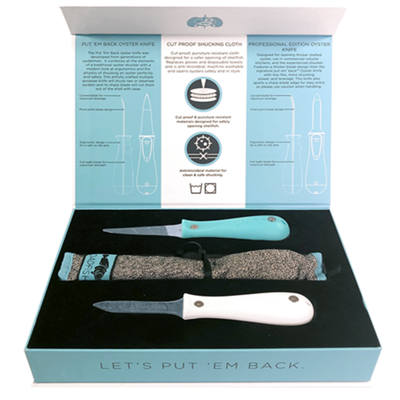 toadfish Toadfish Shucker’s Bundle – Teal & White Oyster Knives + Shucking Cloth