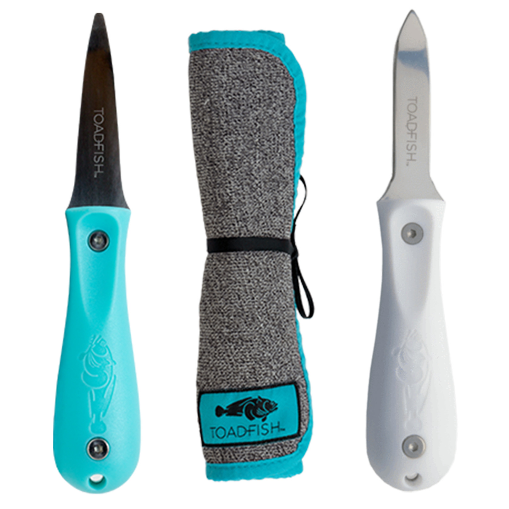 toadfish Toadfish Shucker’s Bundle – Teal & White Oyster Knives + Shucking Cloth