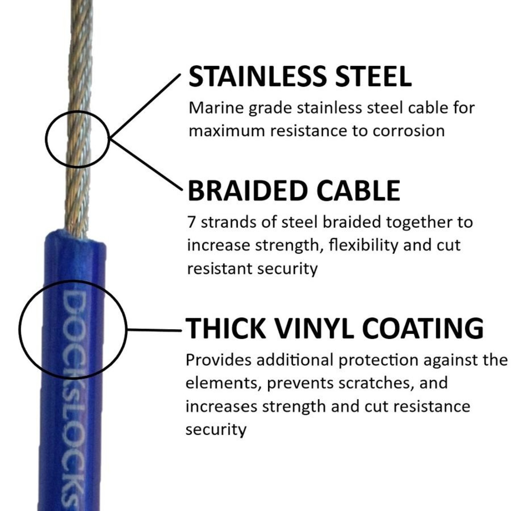 DocksLocks DocksLocks® Anti-Theft Weatherproof Straight Security Cable with Re-settable Combination Lock 25'