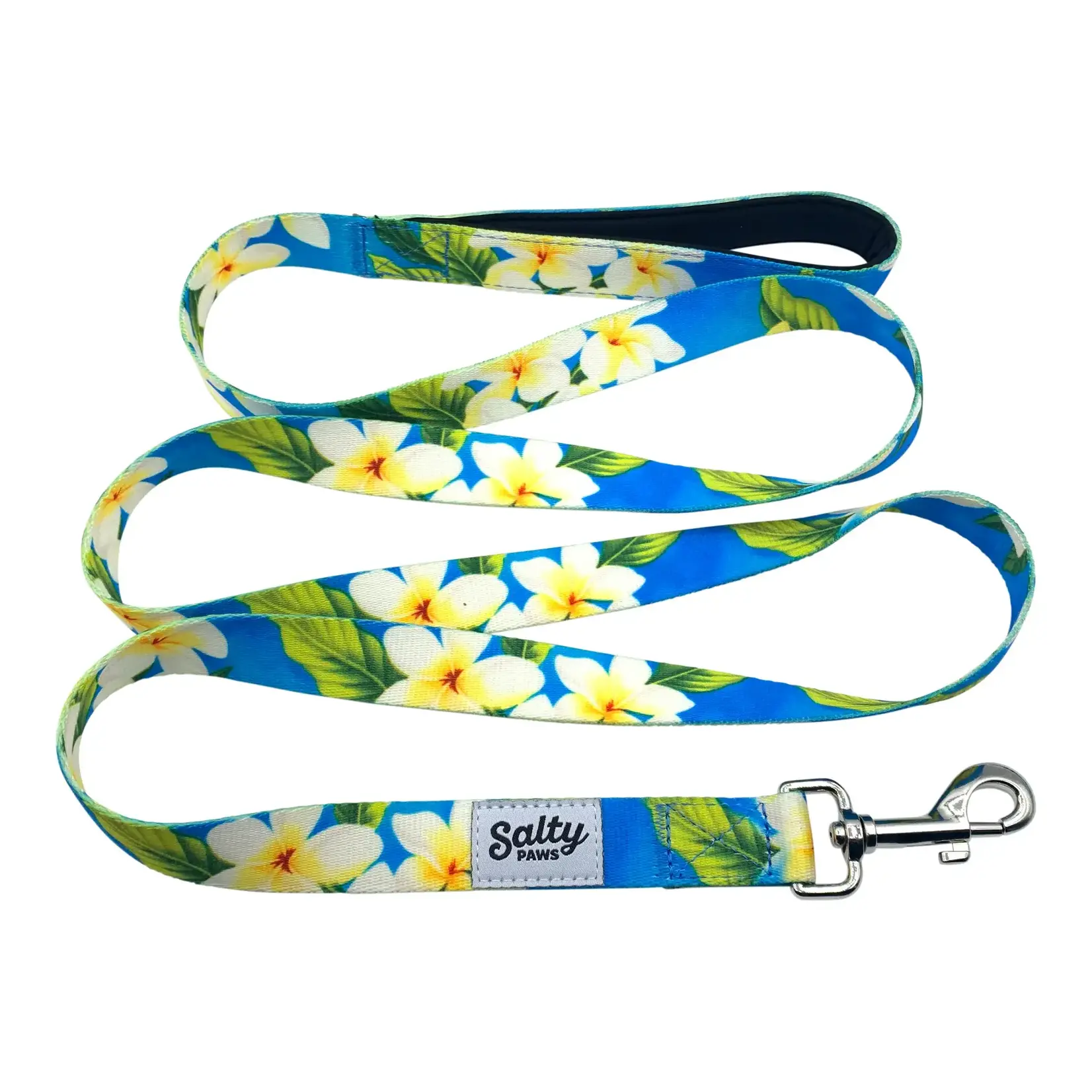 Salty Paws Salty Paws Hawaiian Print Dog Leash Tropical Blue Floral 6' Length Neoprene Lined Handle