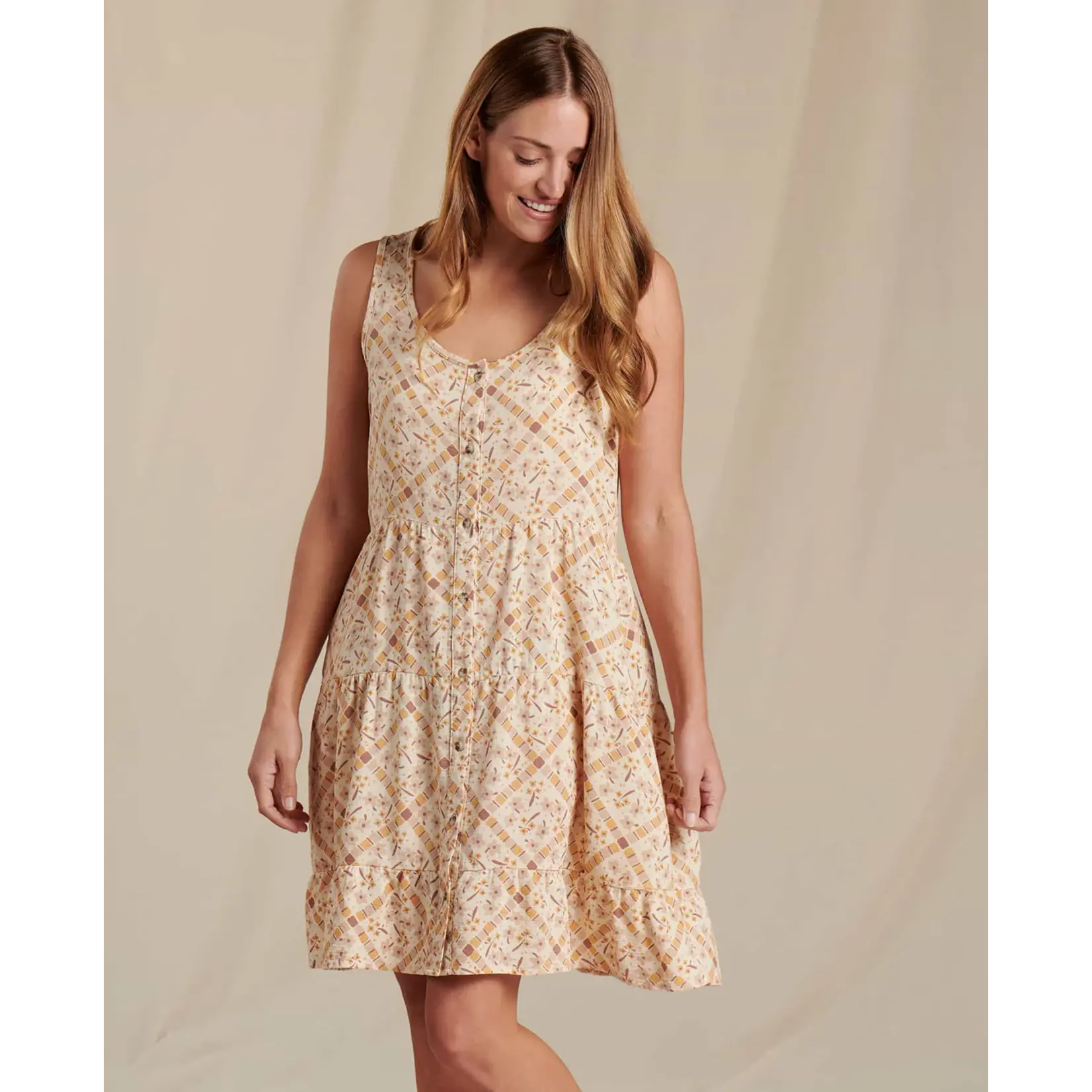 Toad & Co FINAL SALE - Toad & Co MANZANA TIERED SL DRESS SALT QUILT PRINT S