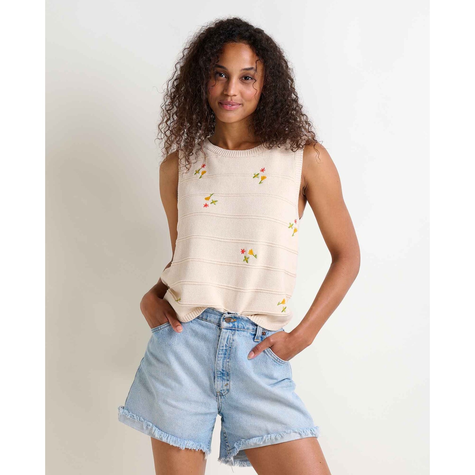 Toad & Co FINAL SALE Toad&Co - Bianca Crew Embroidered Tank - Natural Embroidery - M