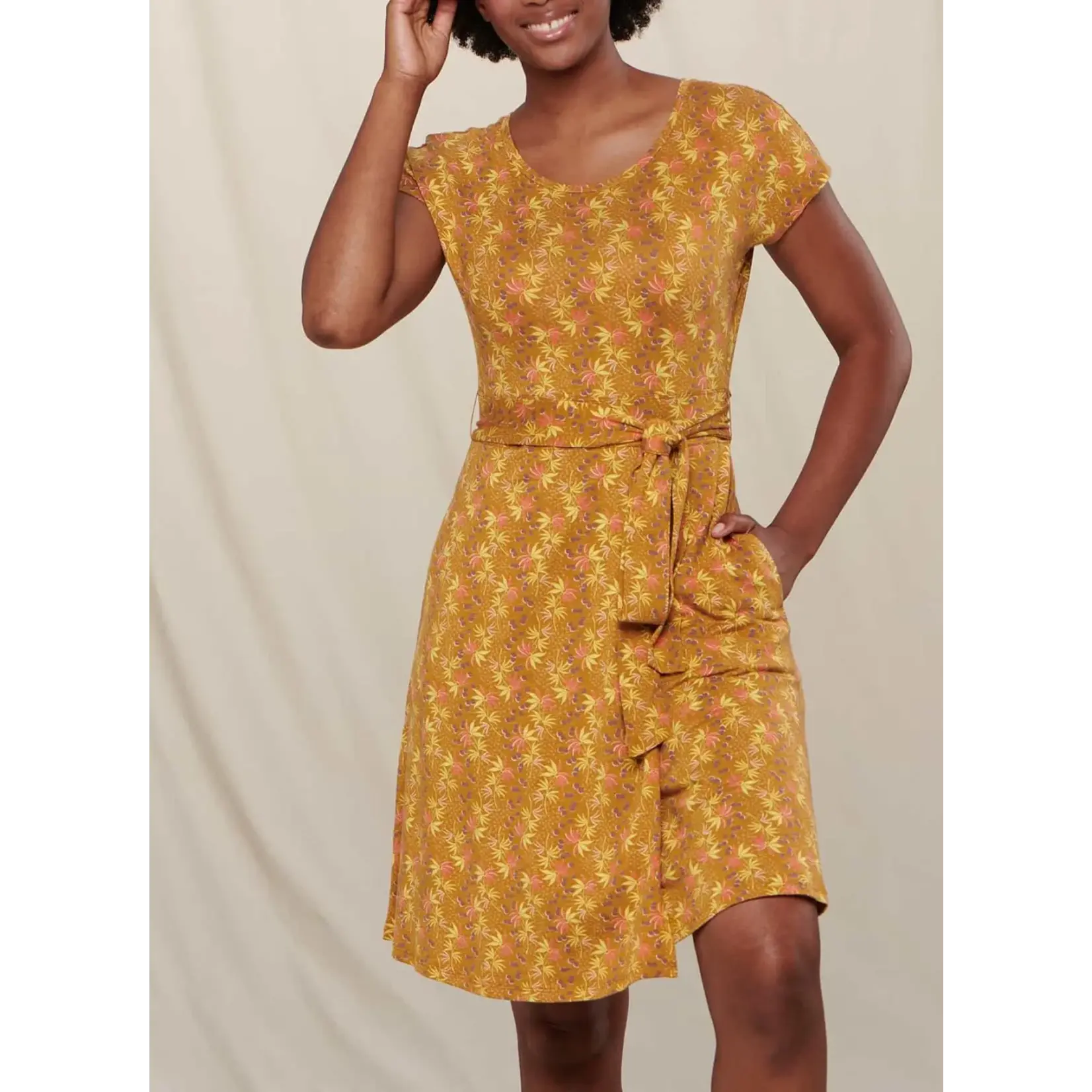 Toad & Co FINAL SALE Toad & Co cue wrap ss dress kelp palm print L