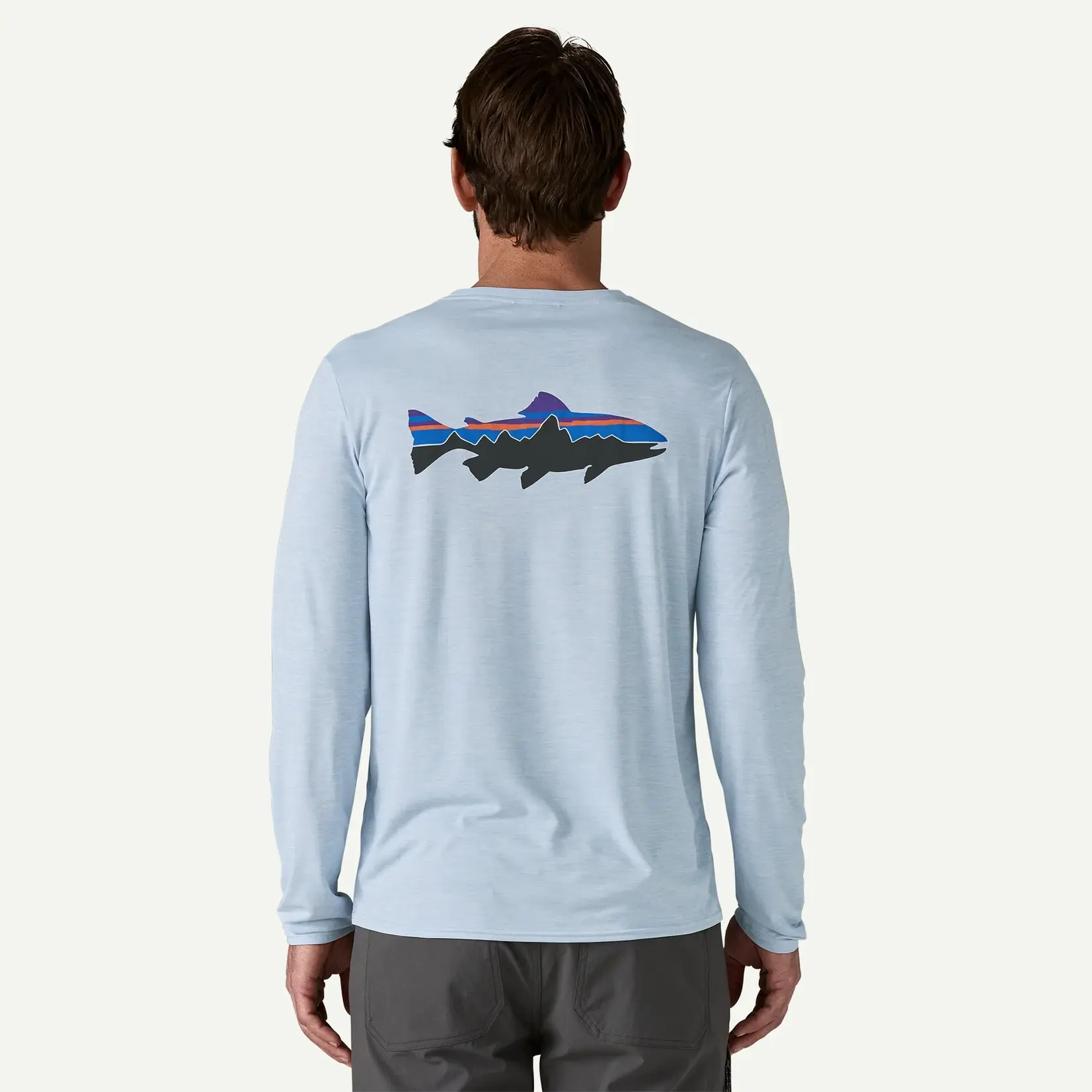 Patagonia Patagonia M's L/S Cap Cool Daily Graphic Shirt - Waters Fitz Roy Trout: Fleck Blue XL