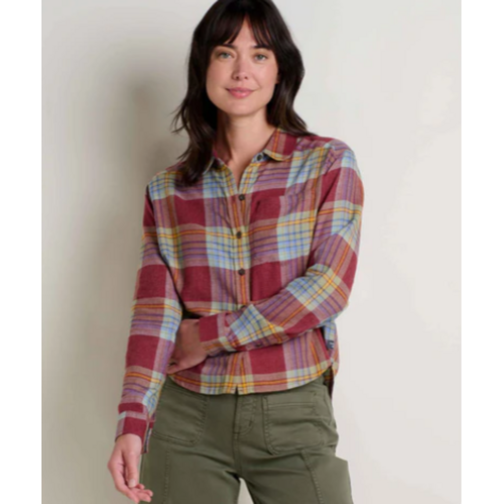 Toad & Co Re-Form Flannel Boxy LS Shirt Port Open Windowpane M