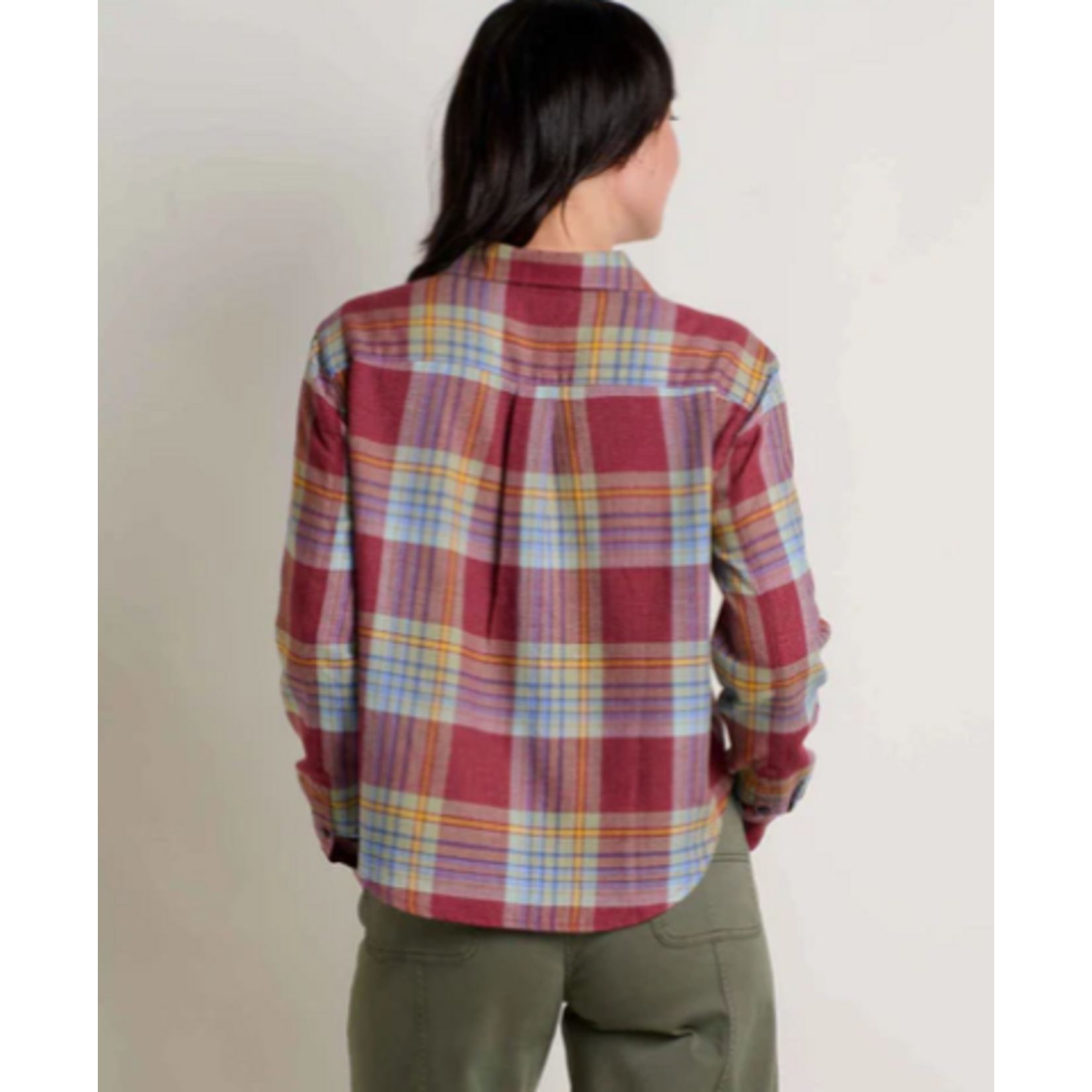 Toad & Co Re-Form Flannel Boxy LS Shirt Port Open Windowpane M