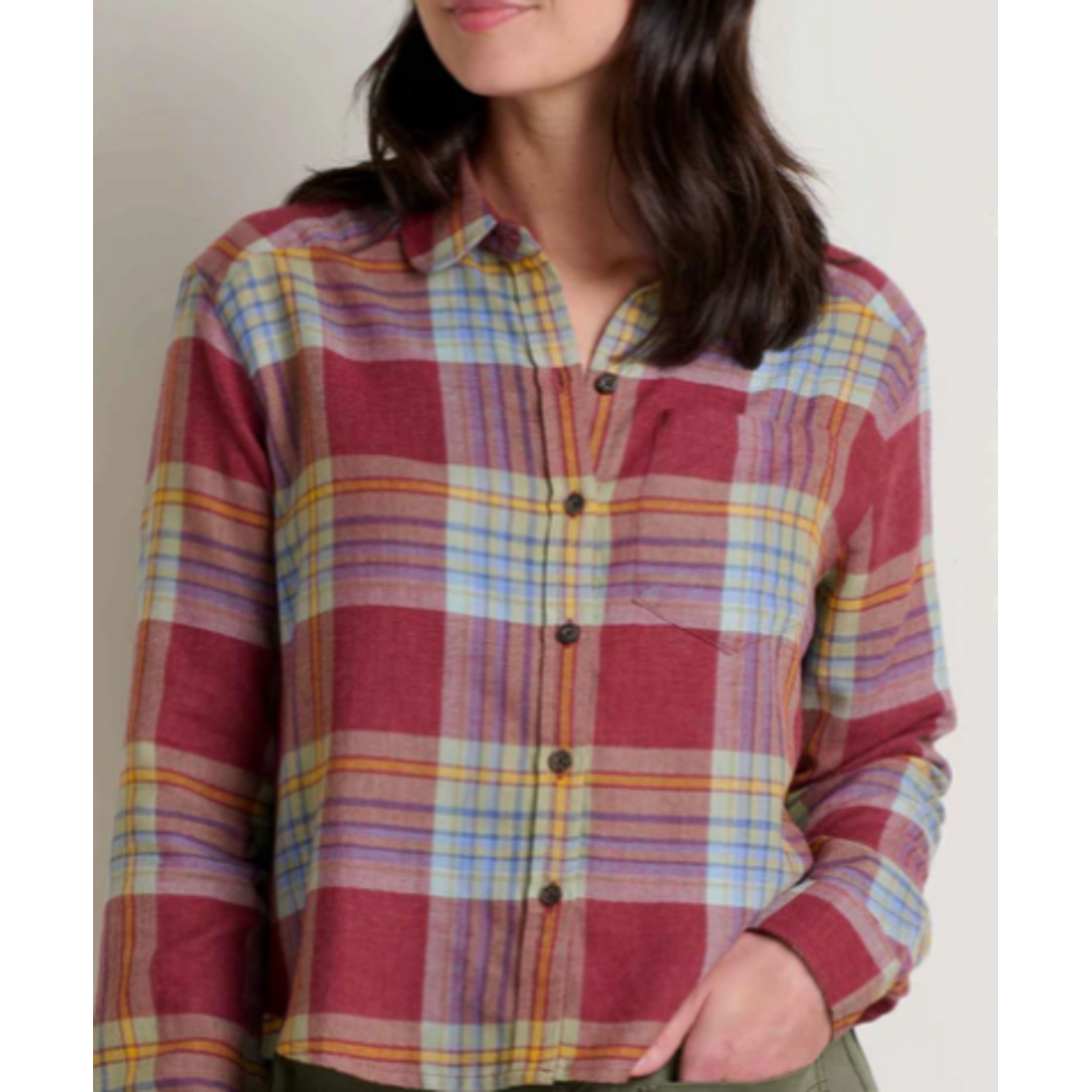 Toad & Co Re-Form Flannel Boxy LS Shirt Port Open Windowpane M