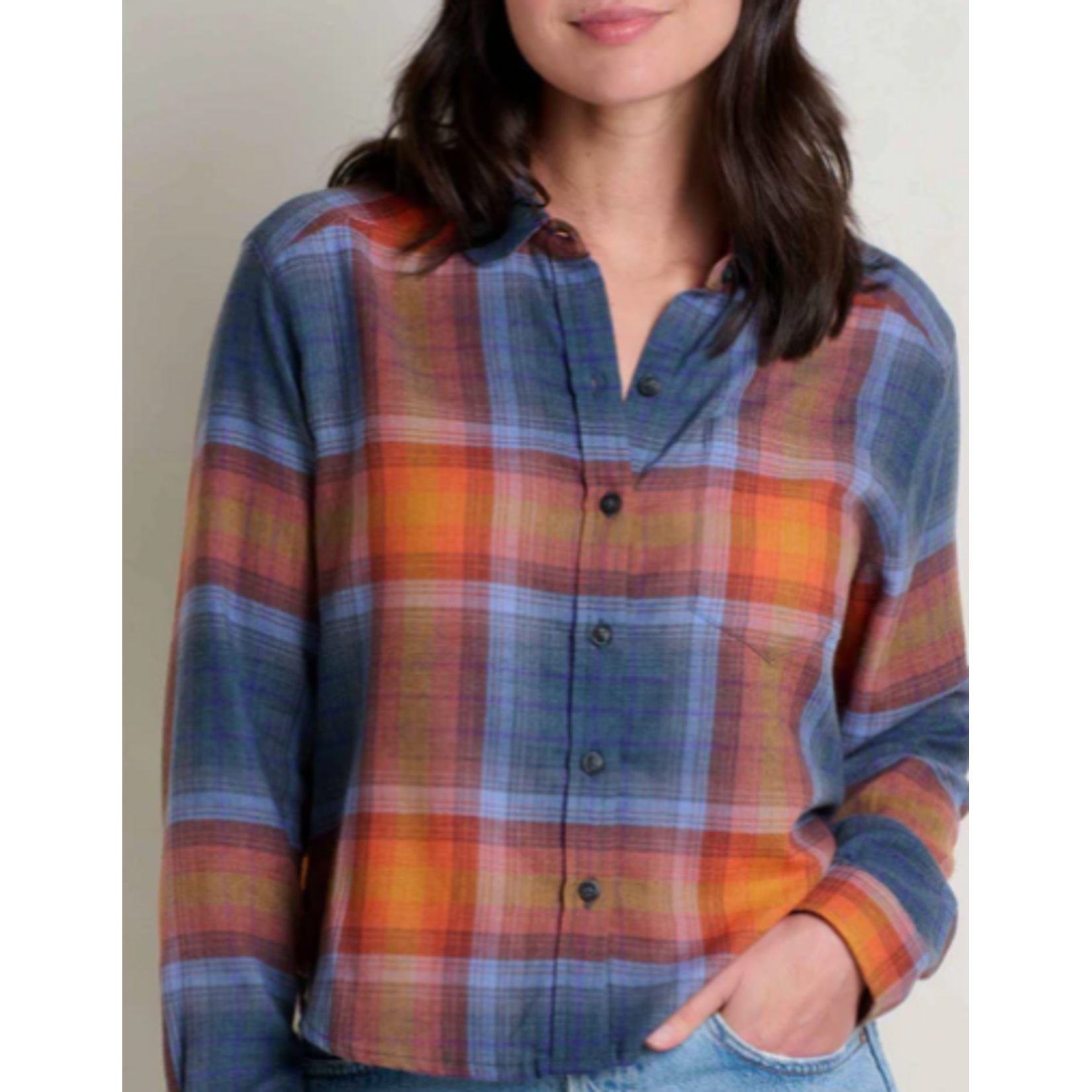 Toad & Co Re-Form Flannel Boxy LS Shirt Ink Ombre M