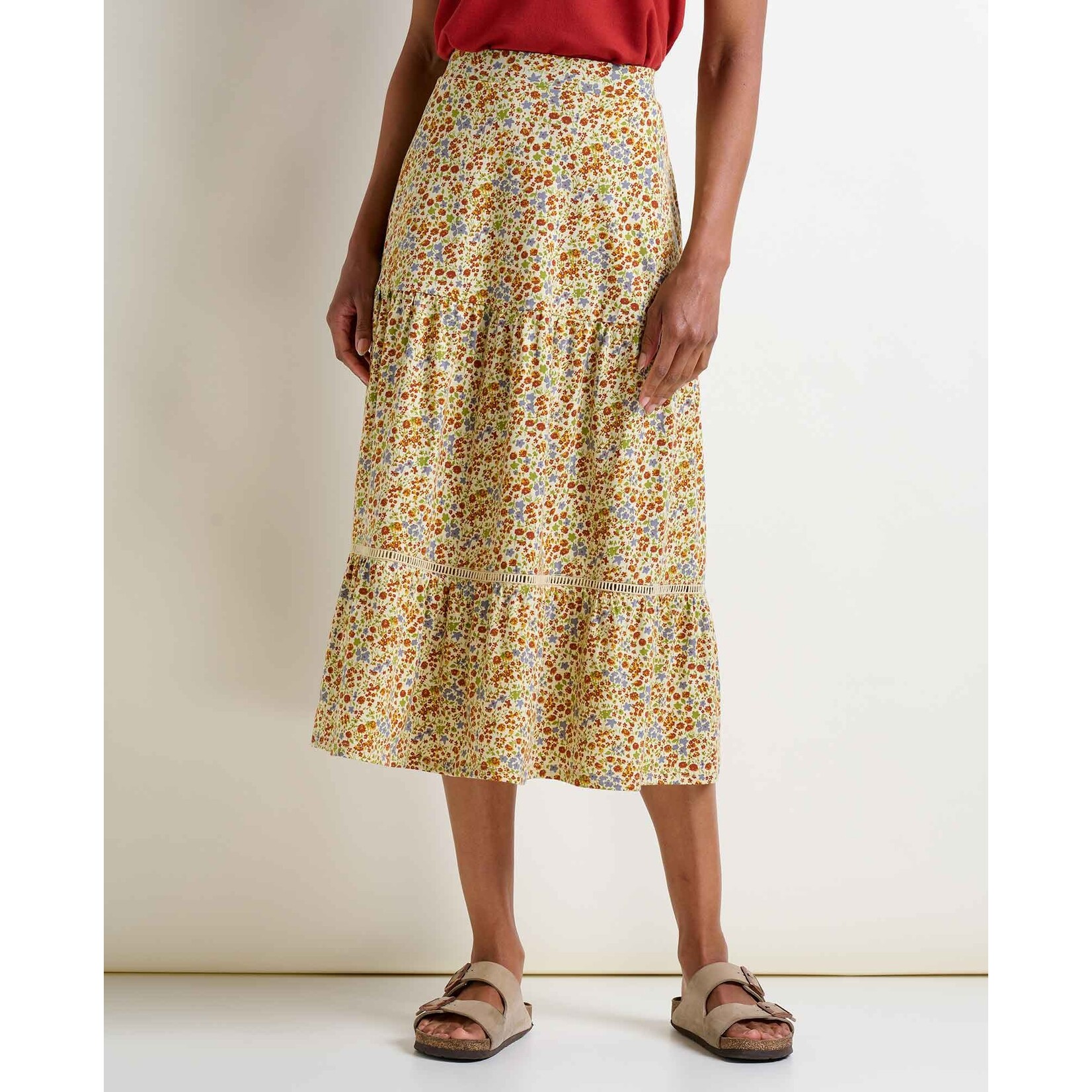 Toad & Co Toad&Co - Marigold Tiered Midi Skirt - Cinnamon Ditsy - L