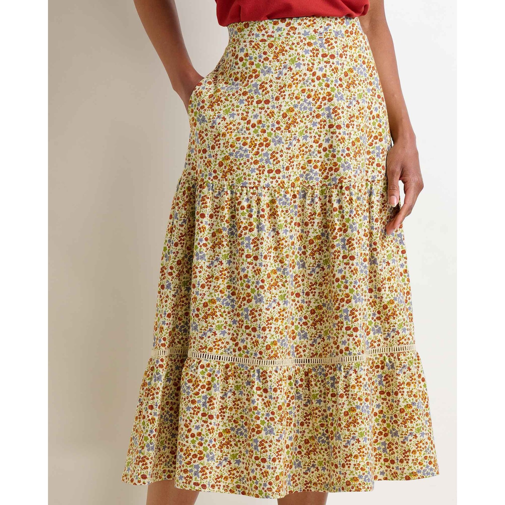 Toad & Co Toad&Co - Marigold Tiered Midi Skirt - Cinnamon Ditsy - L