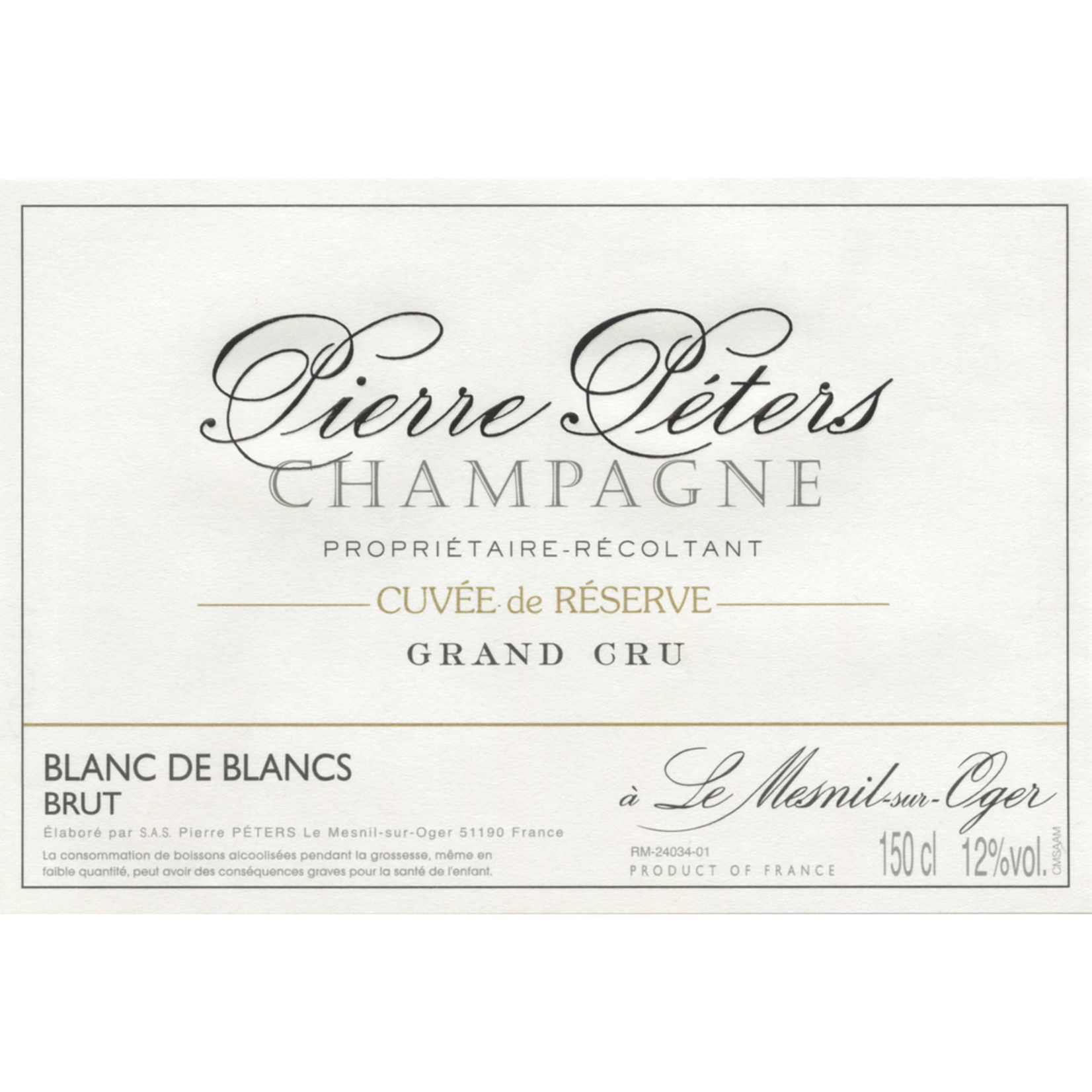Sparkling Pierre Peters Champagne Blanc de Blancs Cuvee de Reserve Grand Cru NV