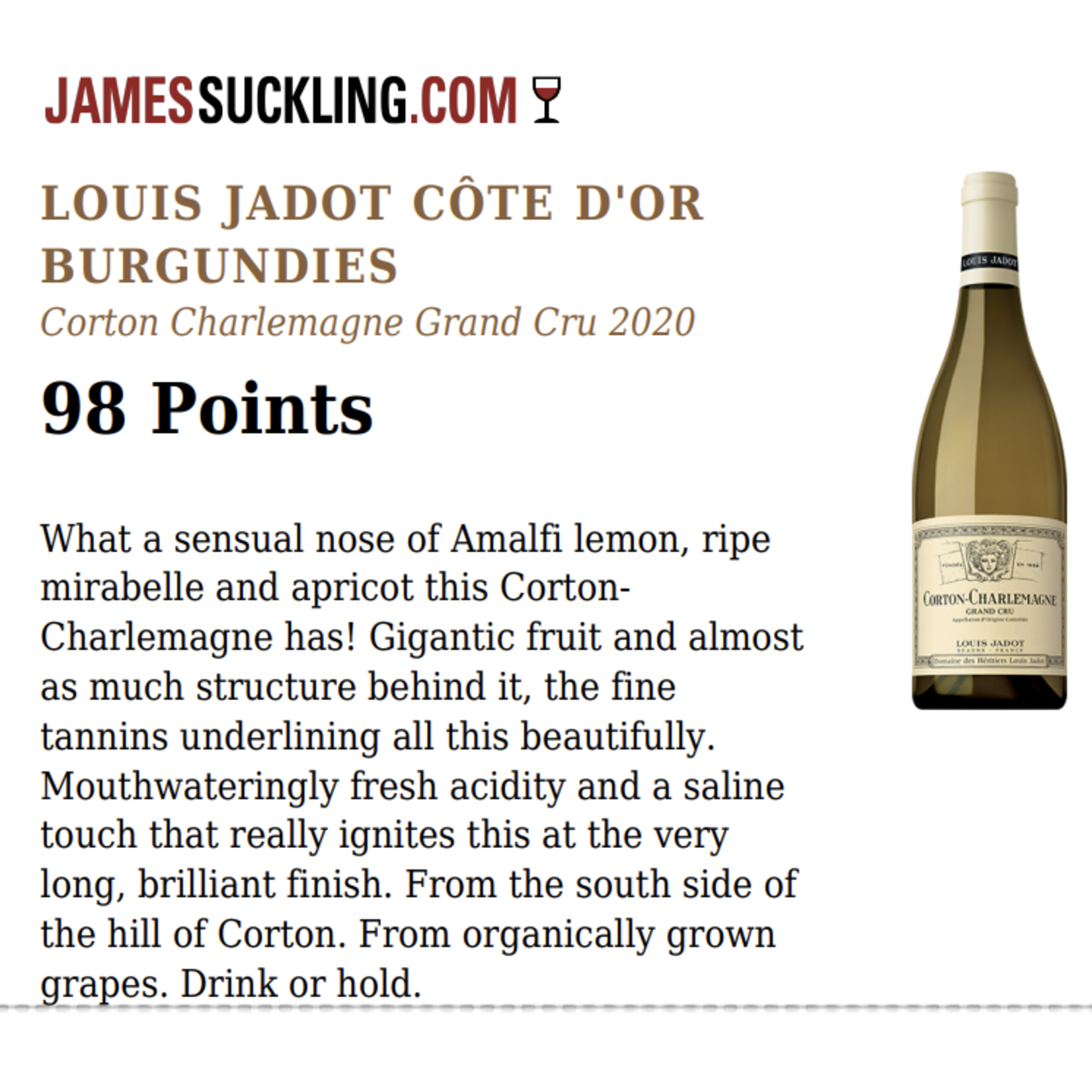 Wine Louis Jadot Corton Charlemagne Grand Cru Domaine des Heritiers 2020