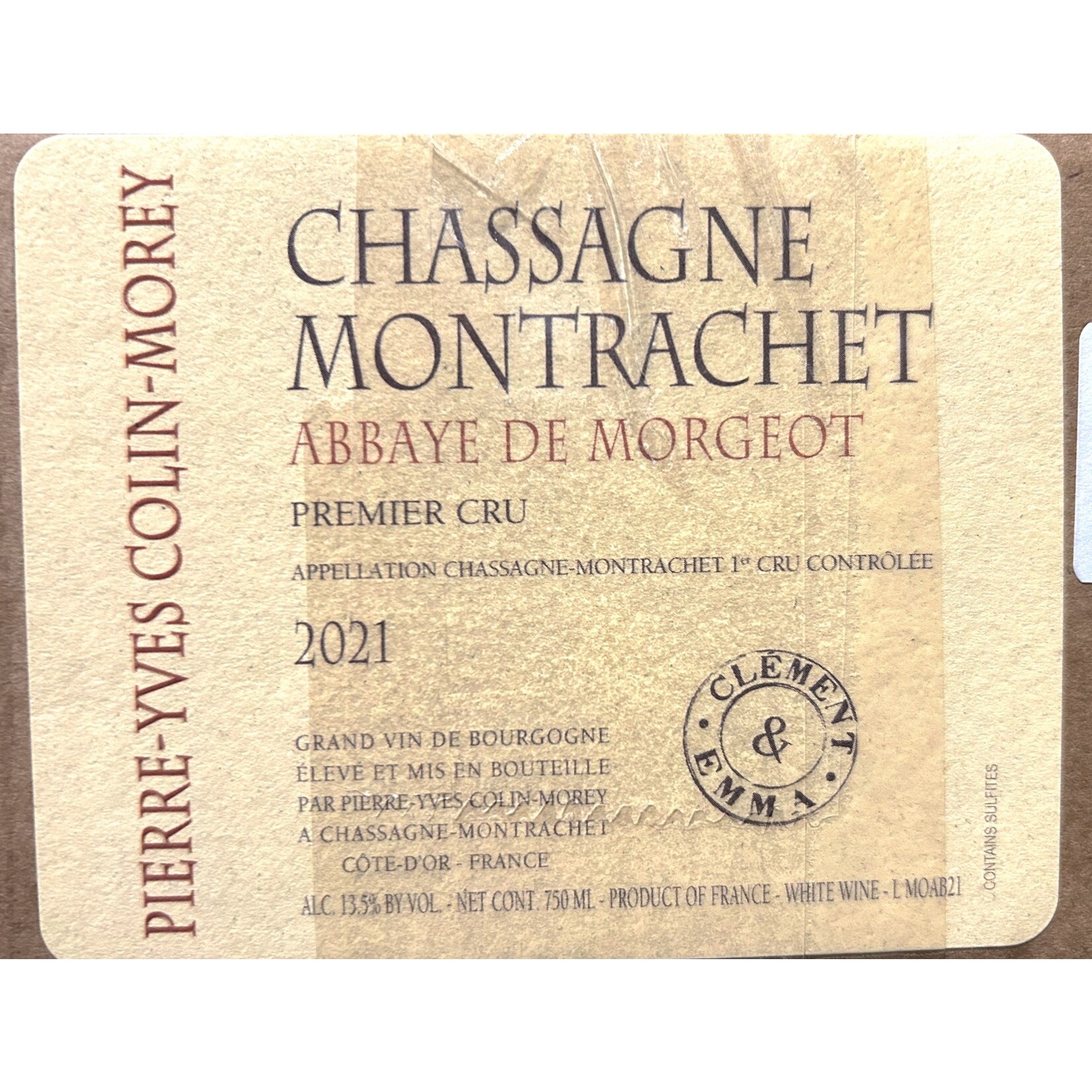 Wine Pierre-Yves Colin-Morey Chassagne Montrachet Abbaye de Morgeot Premier Cru “Clement & Emma” 2021
