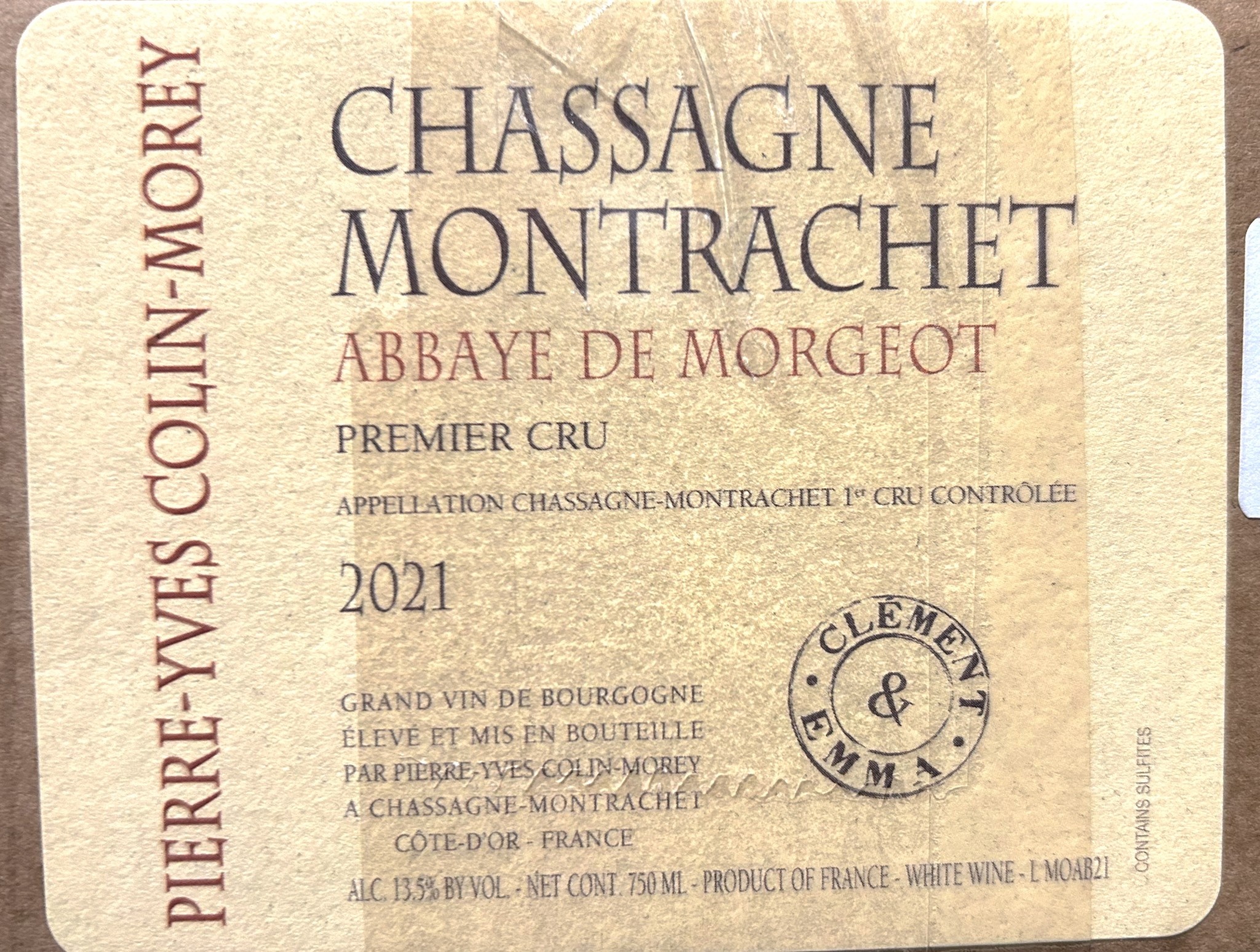 Pierre-Yves Colin-Morey Chassagne Montrachet Abbaye de Morgeot