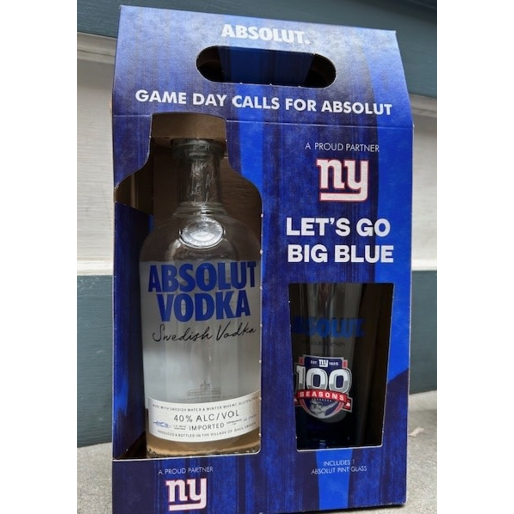 Spirits Absolut Vodka with New York Giants Glass