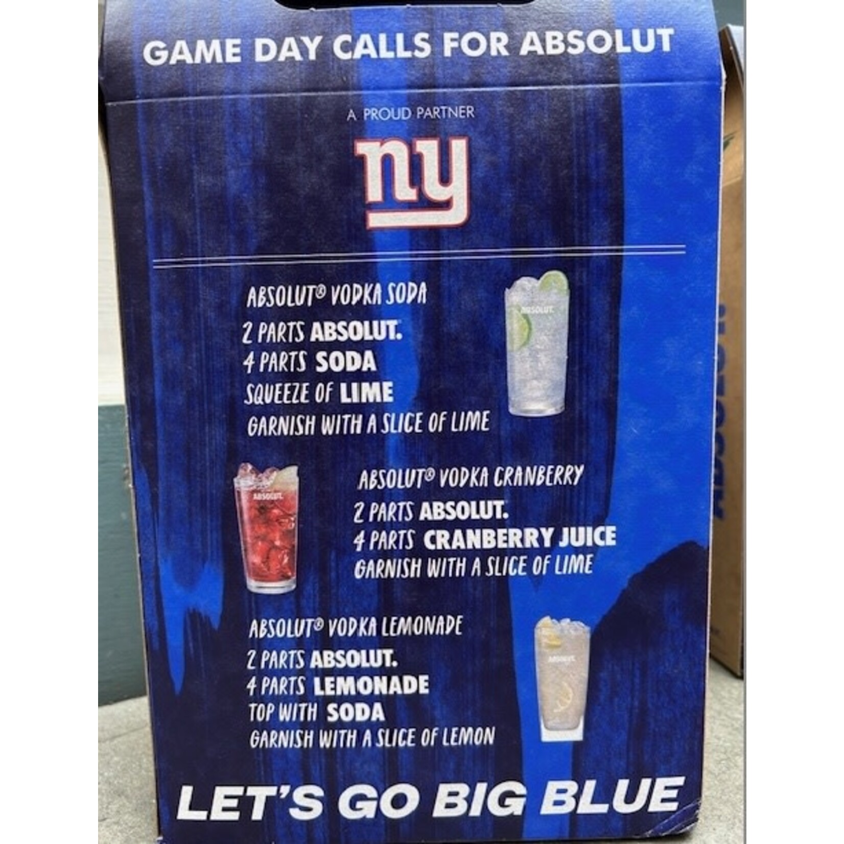 Spirits Absolut Vodka with New York Giants Glass