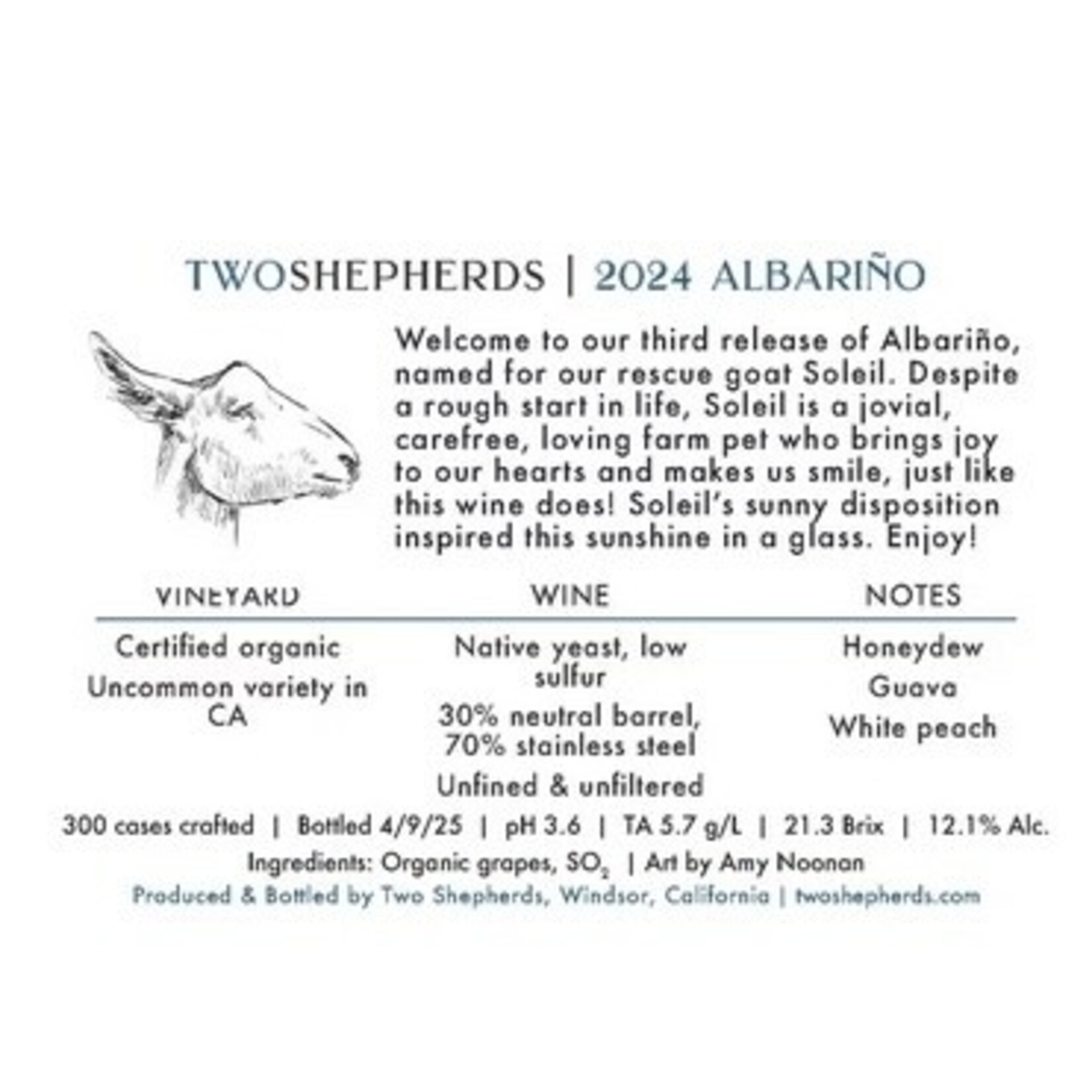 Wine Two Shepherds Albarino Soleil Vista Luna Vineyard Lodi 2024