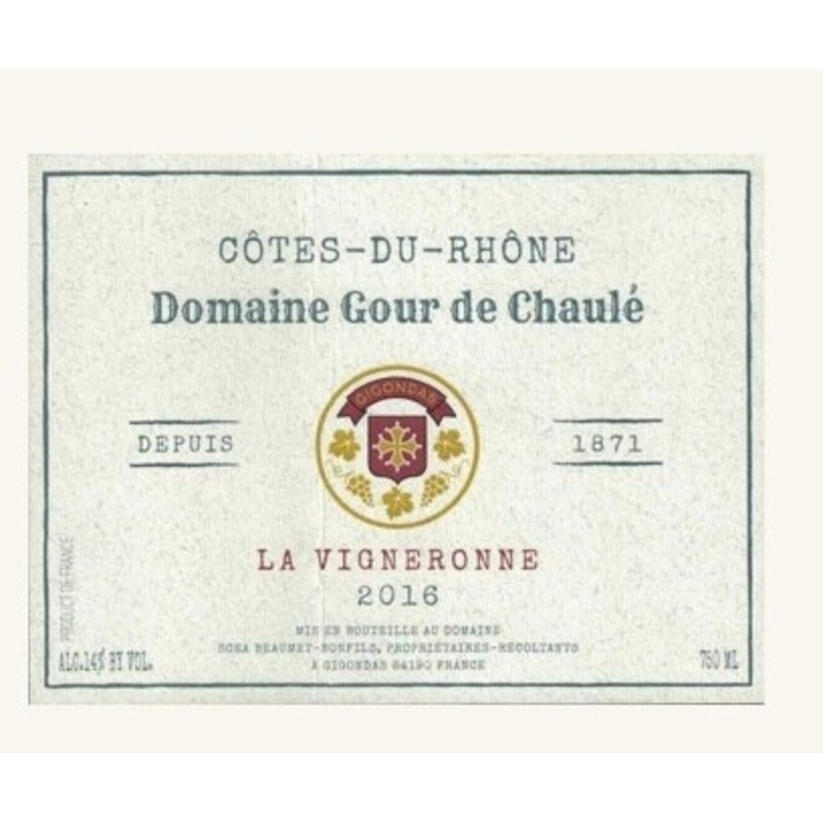 Wine Domaine Gour de Chaule Cotes du Rhone Rouge la VIgneronne 2024
