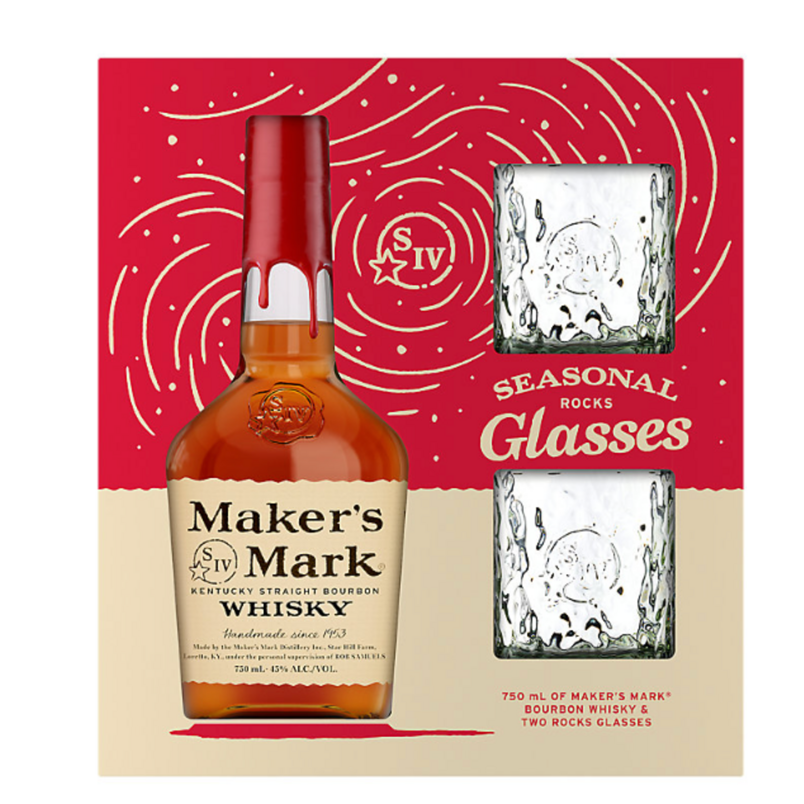 Spirits Maker's Mark Straight Bourbon 90 w/ 2 Rock Glasses