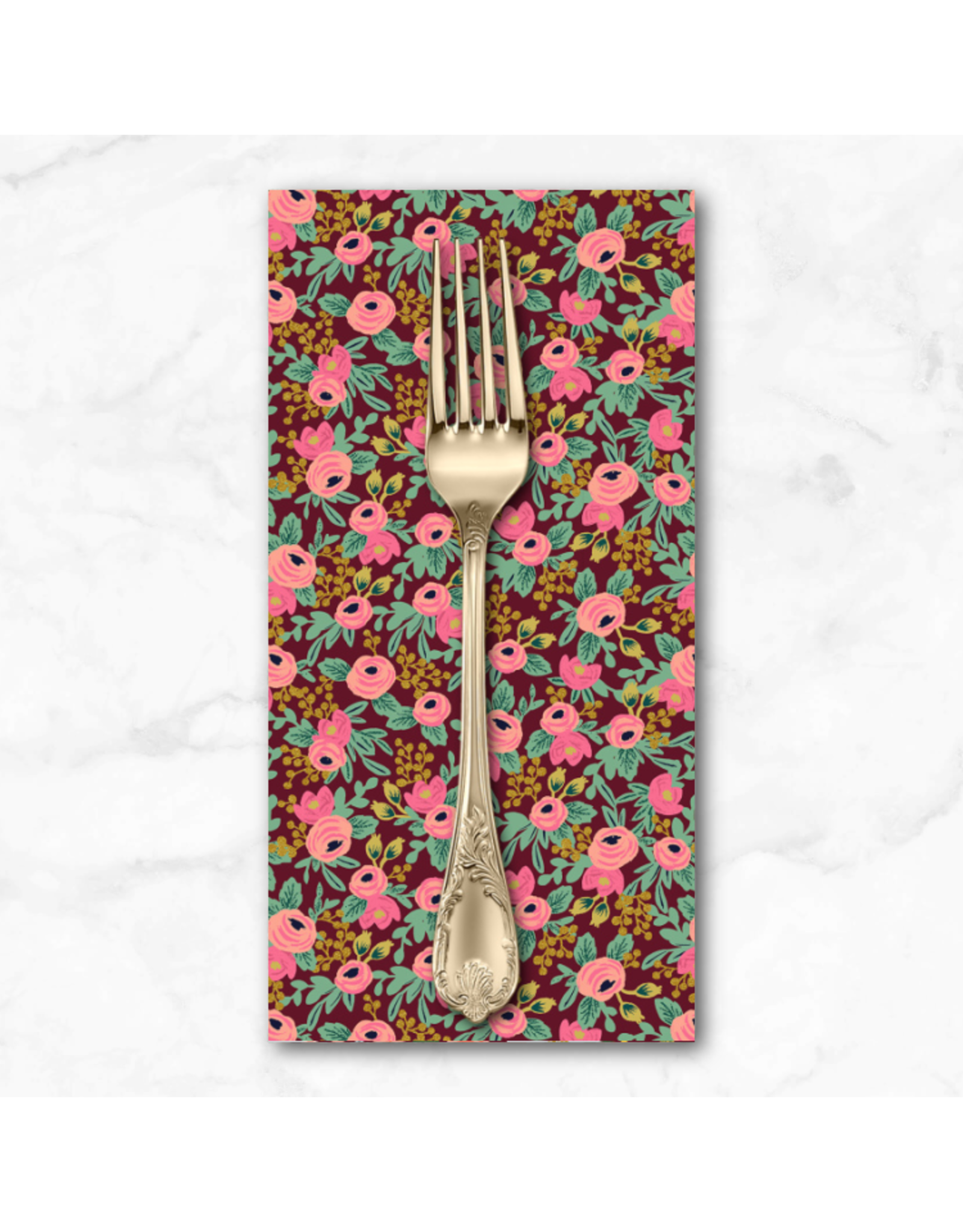 PD's Rifle Paper Co Collection Garden Party, Rosa in Burgundy with Metallic, Dinner Napkin