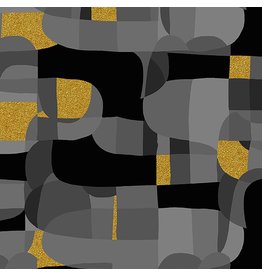 RJR Fabrics ON SALE-Shiny Objects, Glitz and Glamour Abstract in Black with Gold Metallic, Fabric Half-Yards RJ2800-BK1M