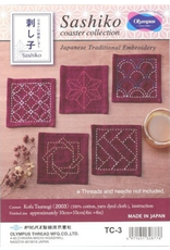 Japan Import Sashiko Coaster Collection, Deep Red dyed cloth made of 100% Cotton.