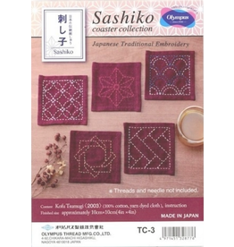 Japan Import ON ORDER-Sashiko Coaster Collection, Deep Red dyed cloth made of 100% Cotton.