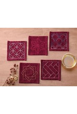 Japan Import Sashiko Coaster Collection, Deep Red dyed cloth made of 100% Cotton.