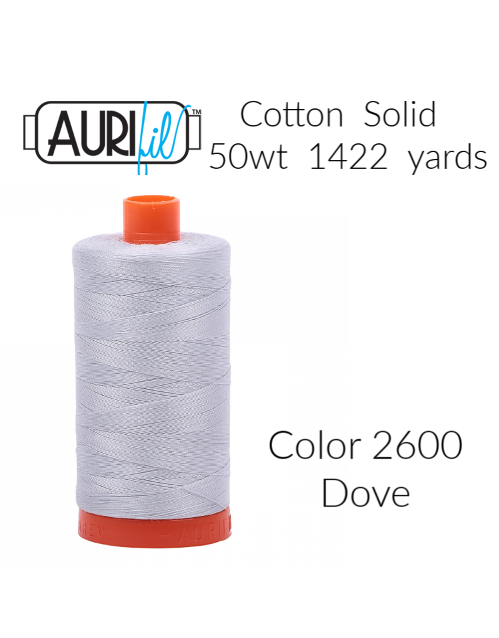 Aurifil Aurifil Thread, 50wt, 100% Cotton Mako, Large Spool 1422 yds. Color 2600: Dove