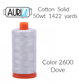 Aurifil Thread, 50wt, 100% Cotton Mako, Large Spool 1422 yds. Color 2605:  Grey - Picking Daisies