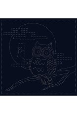Japan Import ON ORDER-Sashiko Cloth, Owl in Navy