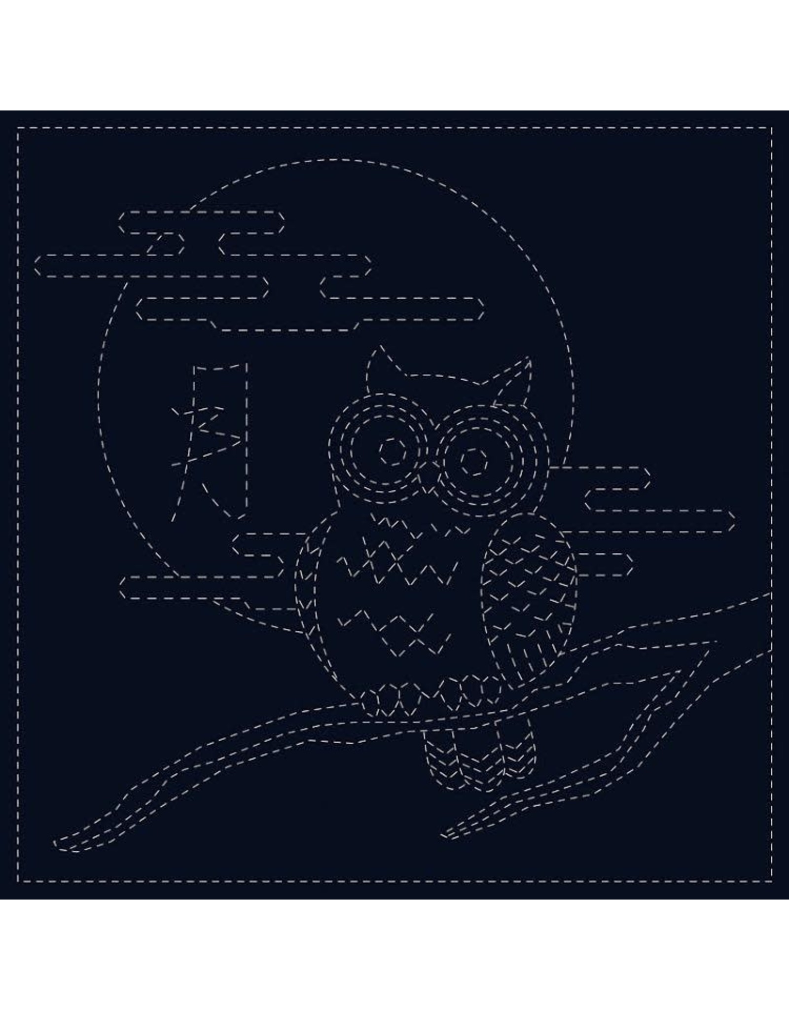 Japan Import ON ORDER-Sashiko Cloth, Owl in Navy