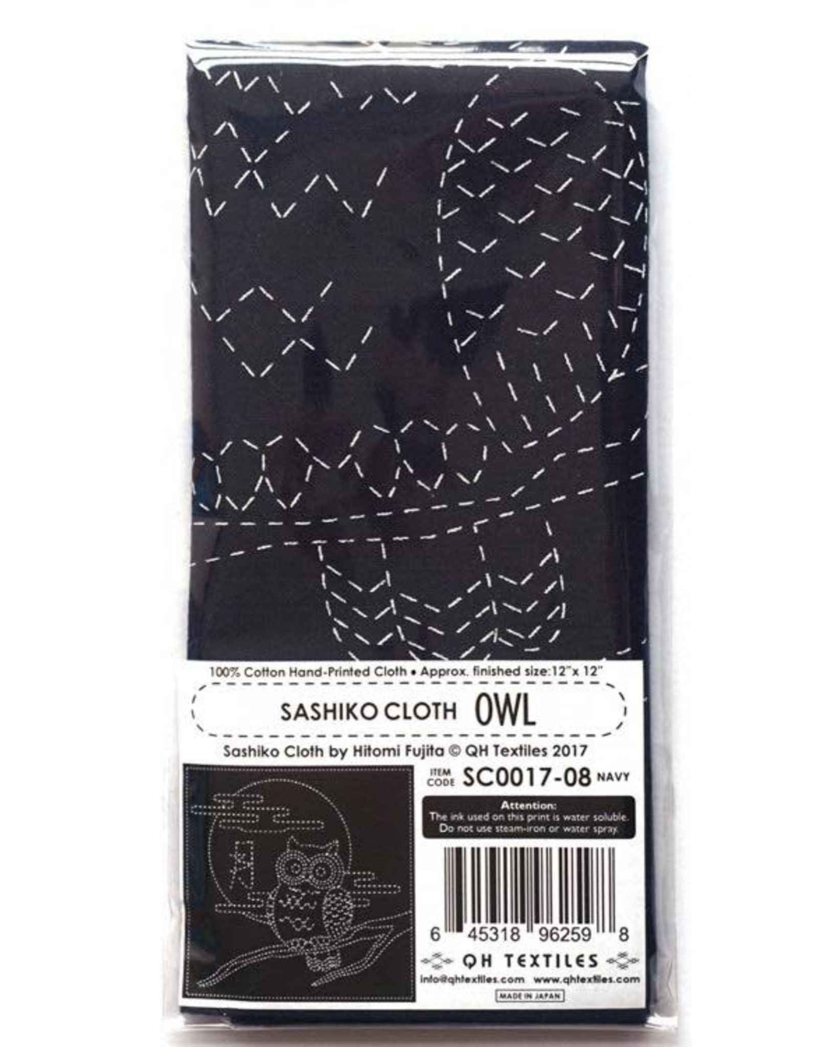 Japan Import ON ORDER-Sashiko Cloth, Owl in Navy