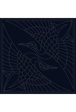 Japan Import Sashiko Cloth, Two Cranes in Navy