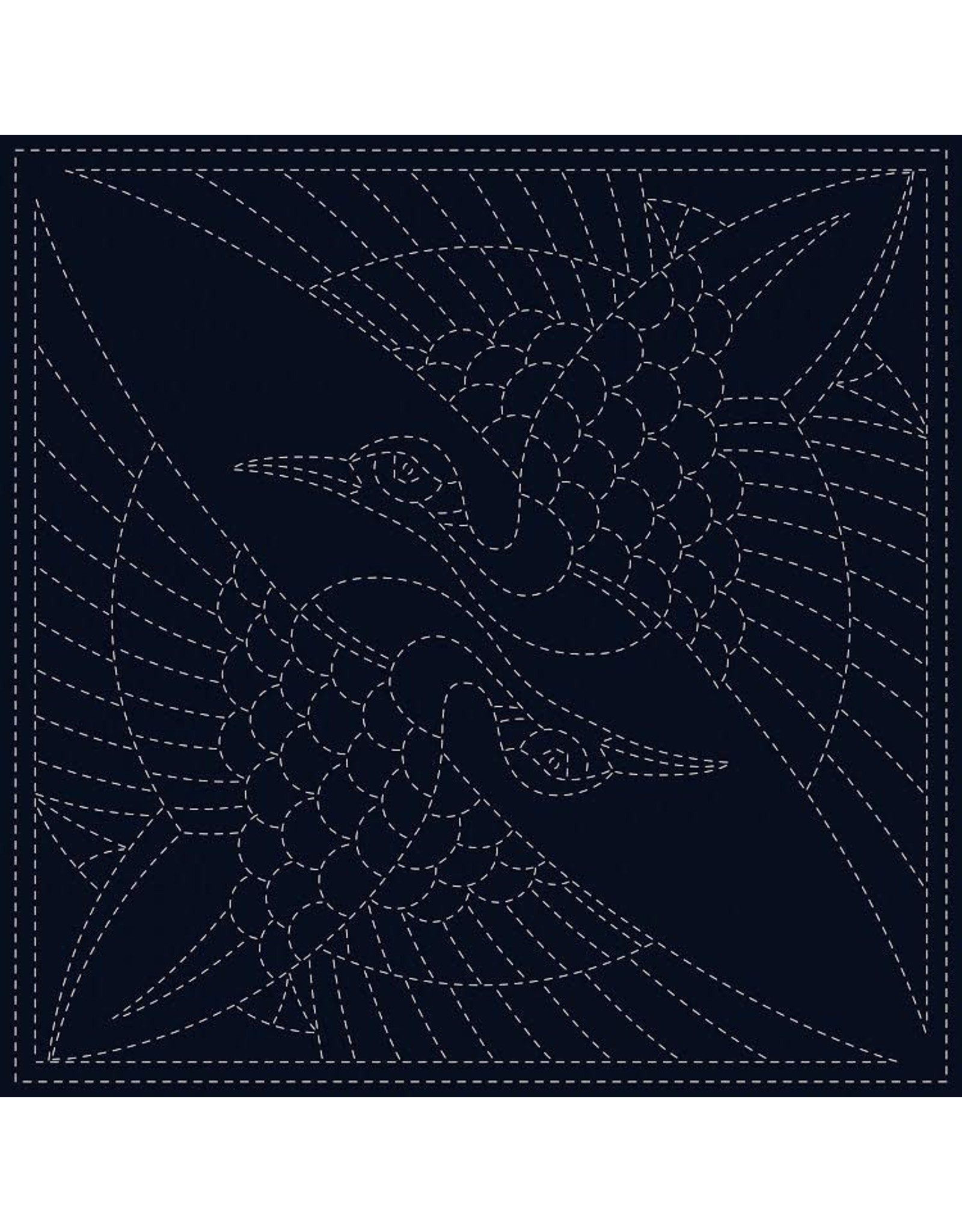 Japan Import Sashiko Cloth, Two Cranes in Navy